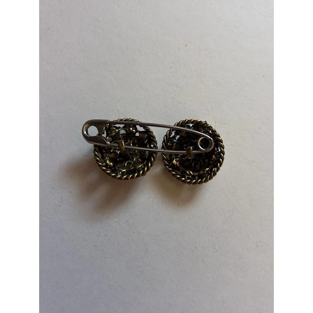 Vintage Style Double Round White Rhinestone Pavé Cluster Silver Tone Brooch Pin